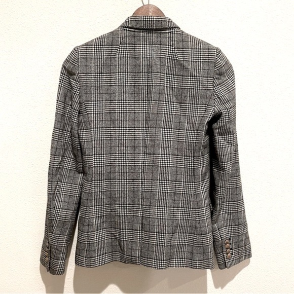 J. Crew Preppy Academy Button Up Collared Plaid White Grey Business Wool Blazer - Picture 2 of 6
